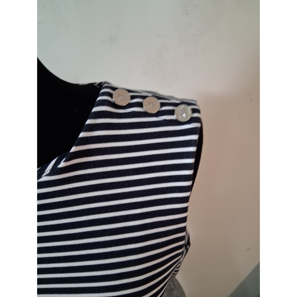 Lauren Ralph Lauren black White Striped Sleeveless Button Shoulder Sheath DressL - Picture 5 of 9